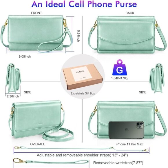 Small Crossbody Bag Women Mini Cell Phone Purse RFID Card Holder Green - Picture 4 of 6